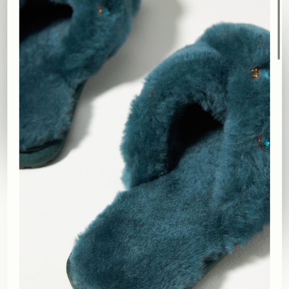 NWOT Emu Australia for Anthropologie Deep Teal Sheepskin Slippers with Gems, US9 - Picture 4 of 8